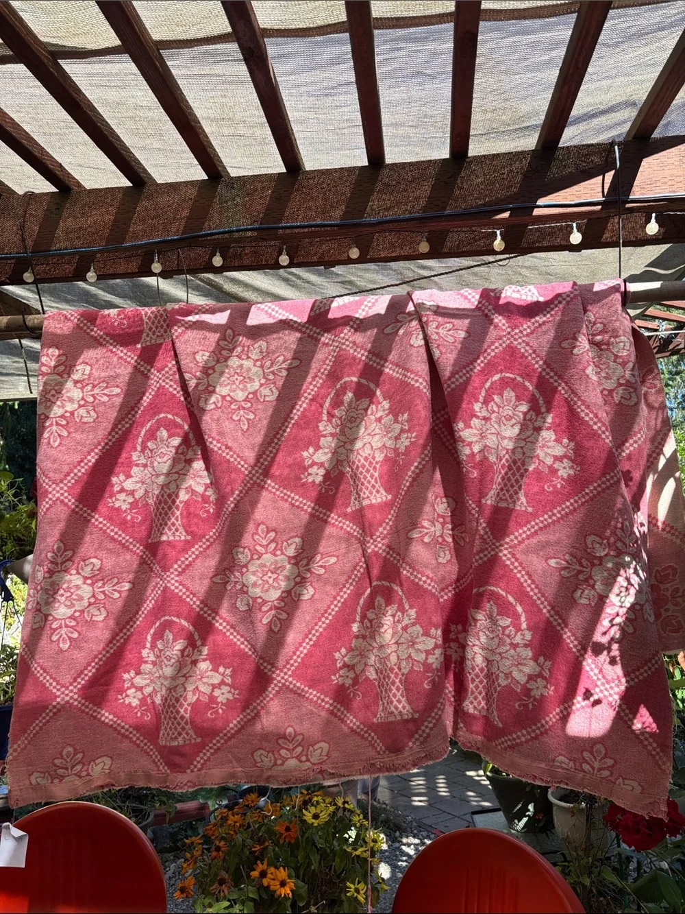 Vintage Bg203 Floral Basket Pink Throw Blanket wool